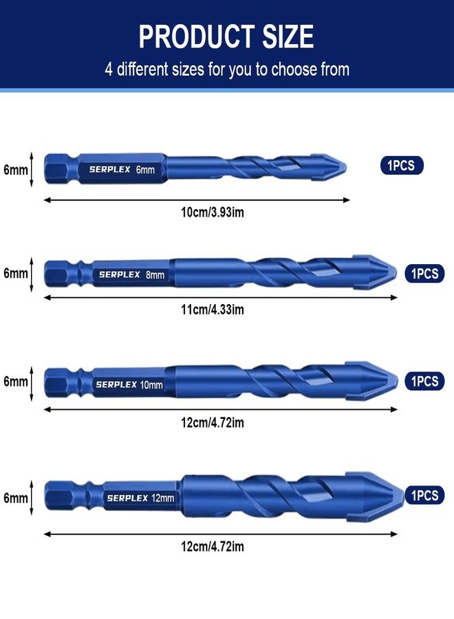 Serplex مجموعة رؤوس مثقاب سيربلكس®، 4 قطع، رؤوس مثقاب متينة من كربيد الأسمنت، مقاسات 6 مم/8 مم/10 مم/12 مم، مناسبة للزجاج والرخام والأسمنت والخرسانة، رؤوس مثقاب سداسية متعددة الاستخدامات 1/4 بوصة، ملحقات مثقاب كهربائي - Image 2